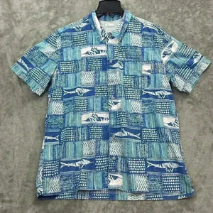 Columbia Shirt Men's Medium Button Up Camp Tribal Fish Print PFG Fishing Outdoor